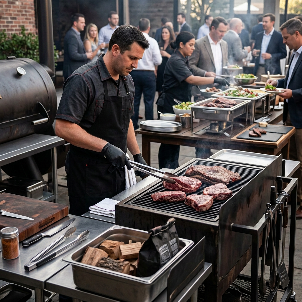 Caterer servindo uma suculenta perna de cordeiro